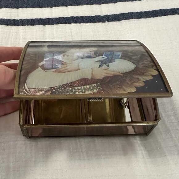 Vintage Trinket Jewelry Box - Metal & Glass - Angel with Dove - Enesco Brand - Picture 4 of 12